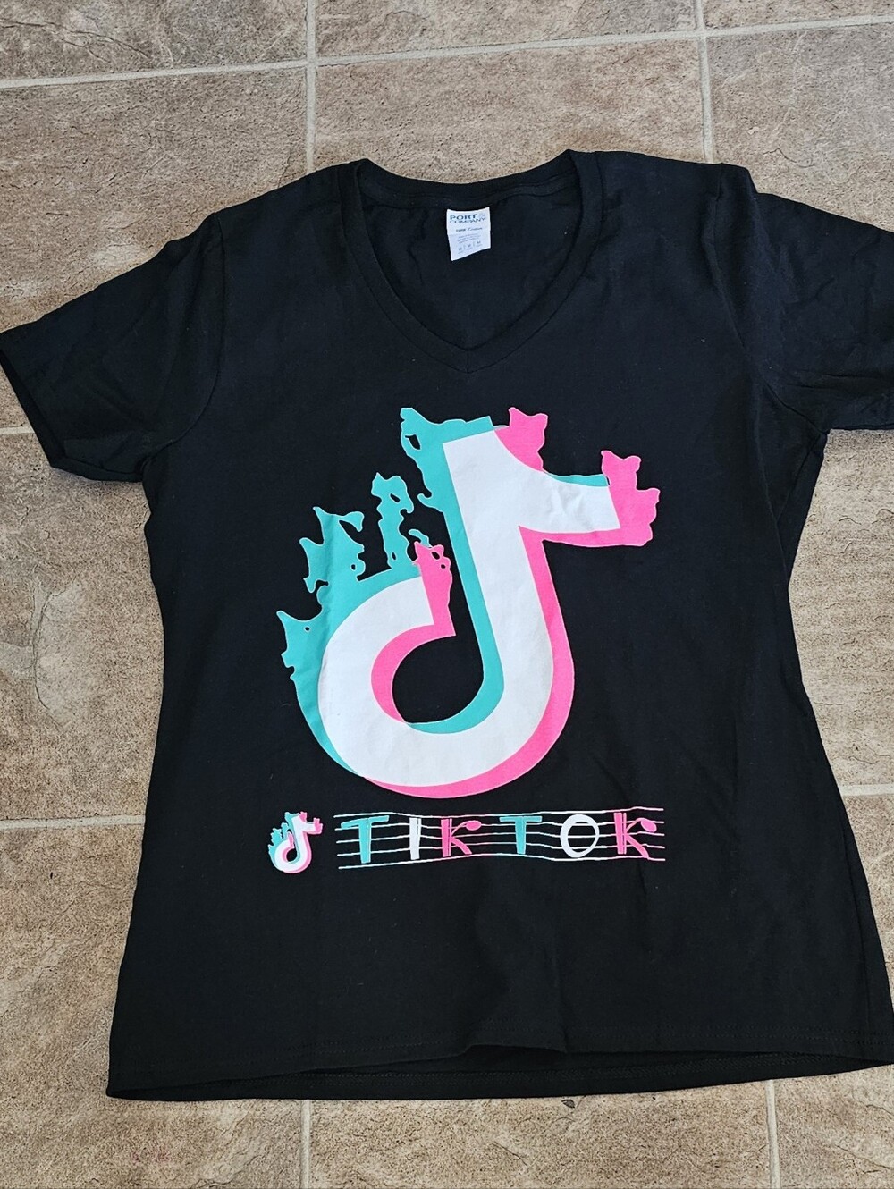 Black V-Neck Graphic Tee For Womens
